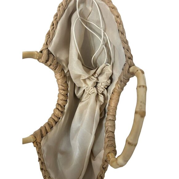 Woven Jute Rope Straw Summer Tote Crescent Double Handle Drawstring‎ Handbag - Picture 4 of 6